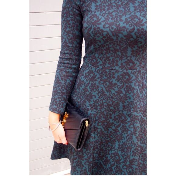 LOFT Jacquard Fit & Flare Dress 2T dark academia whimsigoth witchy mobwife - Picture 2 of 15